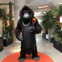 Black Orangutan mascot costume character dressed with a Sheath Dress and Brooche - $1,219.00