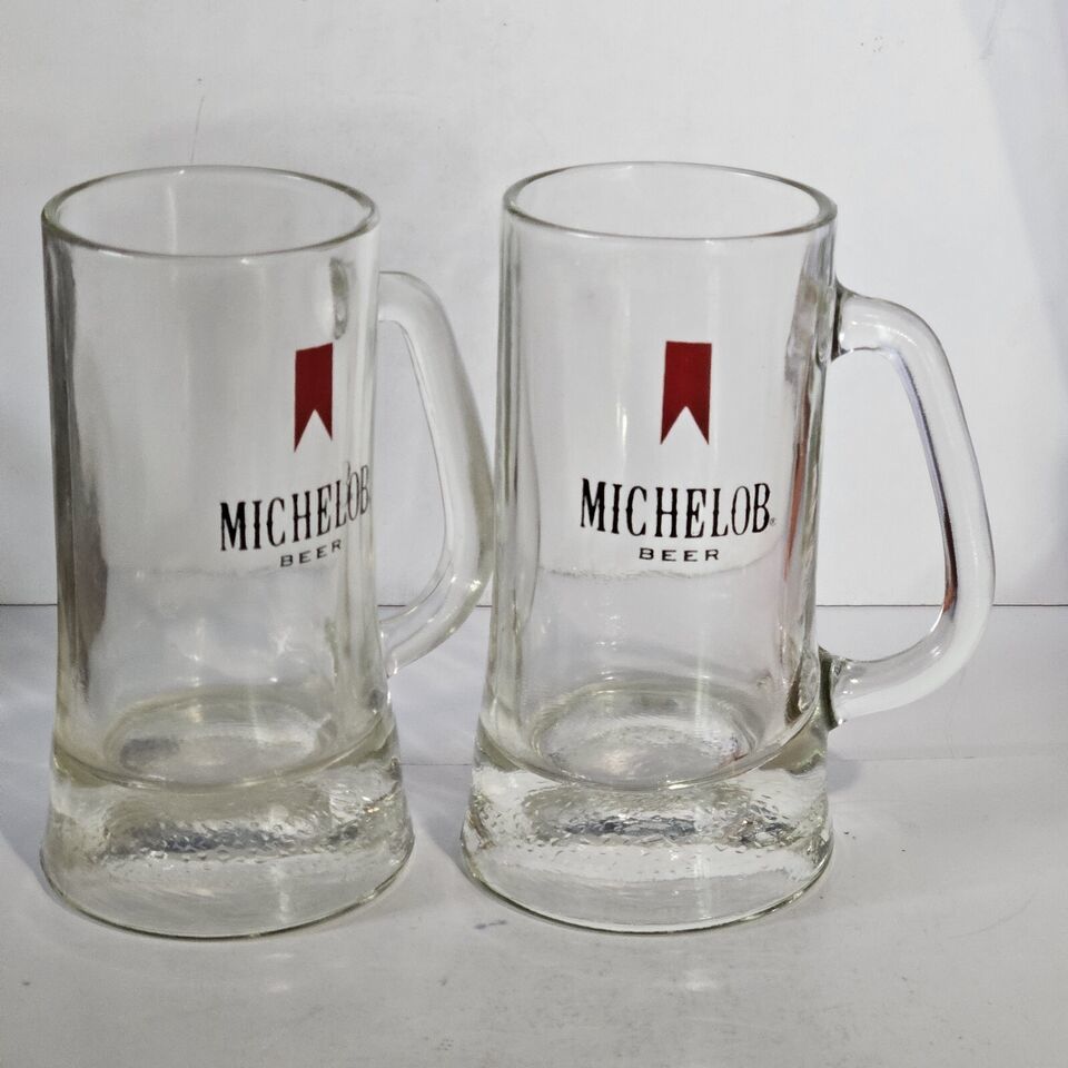 Primary image for Lot of 2 Michelob Red Ribbon Logo Glass Beer Mugs 12oz 6 1/4" Tall