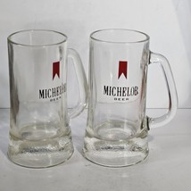Lot of 2 Michelob Red Ribbon Logo Glass Beer Mugs 12oz 6 1/4&quot; Tall - $18.65