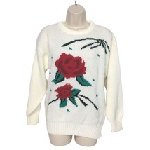 Bramble Lane Women&#39;s Pullover Sweater Size Small Embroidered Red Rose Sp... - £33.27 GBP