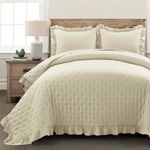 King Size Lightweight Yellow Ruffle Reversible Oversized 3 Piece Quilt Set - $282.49
