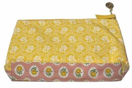 Bath & Body Works Yellow Rose Pink Floral Zip Makeup Cosmetic Bag Case 10” X 6” - $9.80