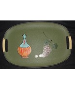 Vtg Oval Serving Tray Chianti Wine Bottle Grapes Green w Handles 11 x 17... - $34.12 CAD