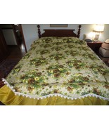 UNUSED MCM Quilted FLORAL FULL BEDSPREAD w/Gathered Sides &amp; Pompoms - 92... - £55.08 GBP