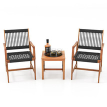 3 Pieces Acacia Wood Patio Furniture Set with Armchairs Coffee Table - Color: Mu - $382.91 CAD