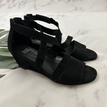 Eileen Fisher Womens Wedge Sandals Size 7.5 Black Suede Leather Straps - $42.56