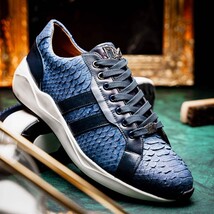 Hand-painted genuine Snake and calfskin Sneaker Shoes Verona Navy image 10