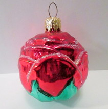 Vintage Glass Red Rose Flower Christmas Tree Ornament  West Germany - £19.14 GBP