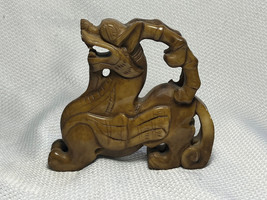 Carved Yellow / Brown Jade Qiulong Curling Horned Oriental Chinese Dragon Statue - £240.51 GBP