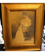 Vintage photo in a wood frame with glass  painted gold. Print of lady in... - £31.25 GBP