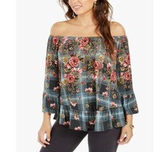 Style &amp; Co Womens Cascade Green Printed Off The Shoulder Top NWT CA61 - $24.49