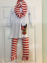 Toddler Large Christmas Reindeer Set Striped Pants And Striped Scarf, NEW - $13.10