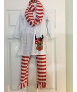 Toddler Large Christmas Reindeer Set Striped Pants And Striped Scarf, NEW - £10.28 GBP