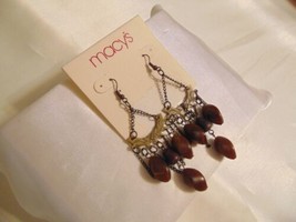 Department Store  3-1/4” Antiqued Gold Tone Brown Chandelier Earrings K626 - $10.55