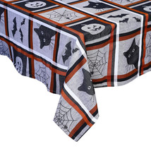 NEW Halloween Woven Tablecloth 60 x 102 inch w/ black cat pumpkin spider... - $19.95