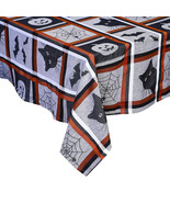 NEW Halloween Woven Tablecloth 60 x 102 inch w/ black cat pumpkin spider... - £15.88 GBP