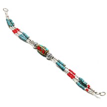 Tibetan Turquoise, Red Coral Gemstone Jewelry Bracelet Nepali 6-7&quot; SA 1360 - £4.14 GBP
