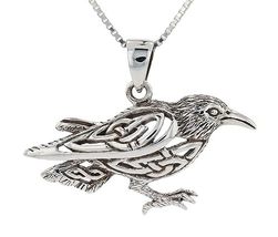 Jewelry Trends Celtic Knot Raven Bird Sterling Silver Pendant Necklace 18&quot; - £78.68 GBP