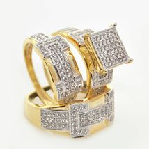 14K Yellow Gold Finish 3 CT. T.W. Diamond Engagement Wedding Band Trio Ring Set - £116.98 GBP