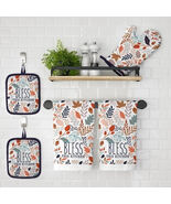 Kitchen Towel Gift Mitt Set 5 Pieces  Bless This Kitchen Fall Leaves NWT - $17.38