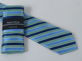 Men's  Nautica Tie and Hankie Set Woven Silky Feel #Nautica-7 Green Blue image 2