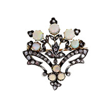 Victorian 1.00ct Rose Cut Diamond Opal Anniversary Spray Brooch - £347.18 GBP