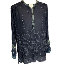 Johnny Was Fern Lily Blouse Navy Blue Small - £75.59 GBP