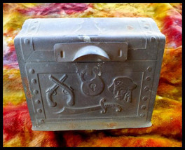 Vintage Nautical Tin Metal Treasure Chest Bank Coin Bank  - £23.89 GBP