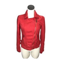 Max Jeans Moto Jacket Coat XS Red Asymmetrical Zipper 100% Tencel Womens... - £19.61 GBP