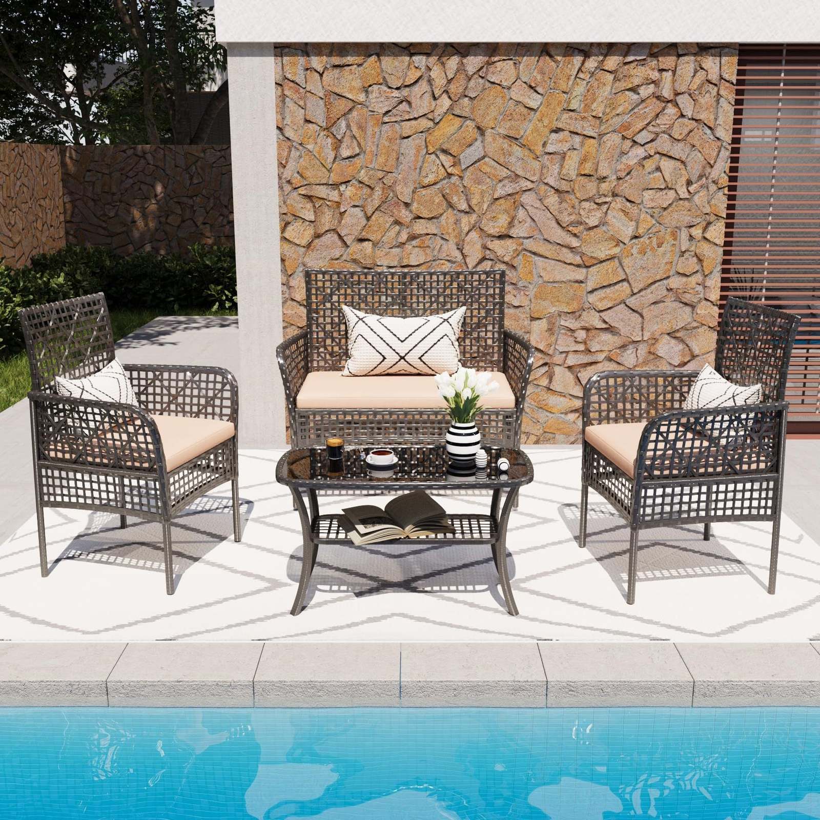 Patio Furniture Set: Rattan Wicker Chairs &amp; Table - $213.99