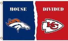 Denver Broncos and Kansas City Chiefs Divided Flag 3x5ft - £12.78 GBP