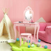 Kids Princess Makeup Dressing Play Table Set with Mirror -Pink - £96.18 GBP