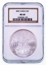 2001 $1 Silver American Eagle Graded by NGC as MS-69 - $88.11
