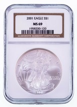 2001 $1 Silver American Eagle Graded by NGC as MS-69 - £65.80 GBP