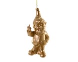 NAUGHTY GNOME CHRISTMAS TREE ORNAMENT 6&quot; Glass Gold Funny Rude Middle Fi... - £15.98 GBP