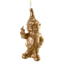 NAUGHTY GNOME CHRISTMAS TREE ORNAMENT 6&quot; Glass Gold Funny Rude Middle Fi... - £15.64 GBP
