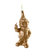 NAUGHTY GNOME CHRISTMAS TREE ORNAMENT 6&quot; Glass Gold Funny Rude Middle Fi... - £16.19 GBP