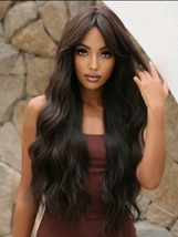 Dark brown weavy wig,dark brown curly wig, dark brown wig with waves,dar... - £27.61 GBP