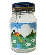 Anchor Hocking Nina Farm Scene 8&quot; Glass Canister 1982 Sheep Blue Lid Vin... - £20.99 GBP