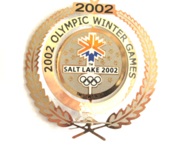 Salt Lake City Olympic Christmas Ornament 2002 Olympic Winter Game Goldentone - £7.84 GBP