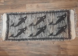 Dolphin Whale rug wool tapestry mat  grey tan neutral natural beach 20.5x52&quot; - £15.18 GBP