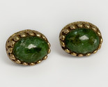 Vintage Solid 14 Karat Yellow Gold Oval Jade Cabochon Stud Earrings &amp; Ba... - $204.51