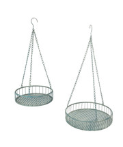 Set of 2 Weathered Gray Metal Mesh Hanging Plant Stands Baskets - £25.73 GBP