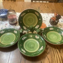 Set Of Four Smashing Soup Bowls Portugal Pereiras Hand Painted Green - $34.40