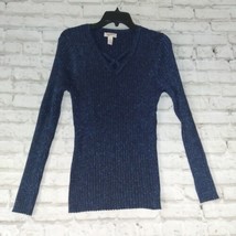 Arizona Jeans Womens Sweater Juniors XXL Blue Metallic V Neck Ribbed Y2K 2000&#39;s - £19.75 GBP