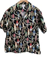 Vintage KY&#39;s International Fashion Black Hawaiian shirt with surf boards... - $15.00
