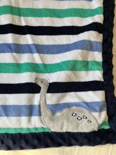 Carters Child of Mine Dinosaur Blanket Blue Green Gray White Stripe Sherpa Backe - $42.06