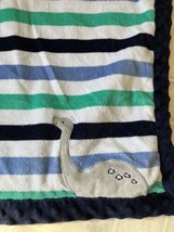 Carters Child of Mine Dinosaur Blanket Blue Green Gray White Stripe Sherpa Backe - £33.62 GBP