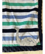Carters Child of Mine Dinosaur Blanket Blue Green Gray White Stripe Sher... - £33.12 GBP