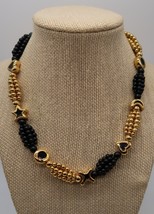 Vtg gold tone &amp; black bead multi strand necklace star moon heart satellite beads - £12.05 GBP